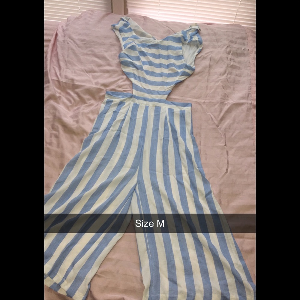 Blue and white long rompers